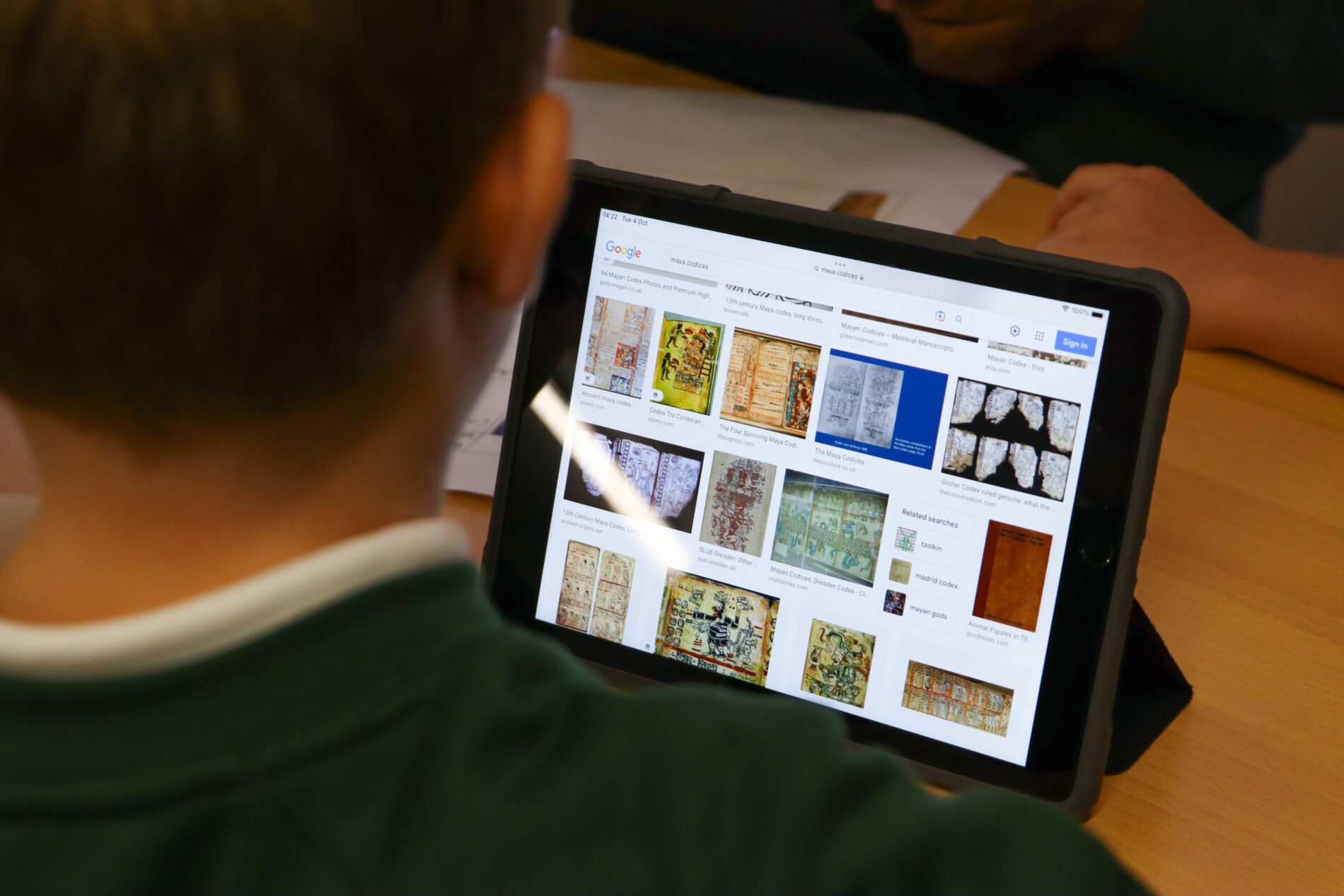 IMG_4954 pupil using an ipad to research about Maya History