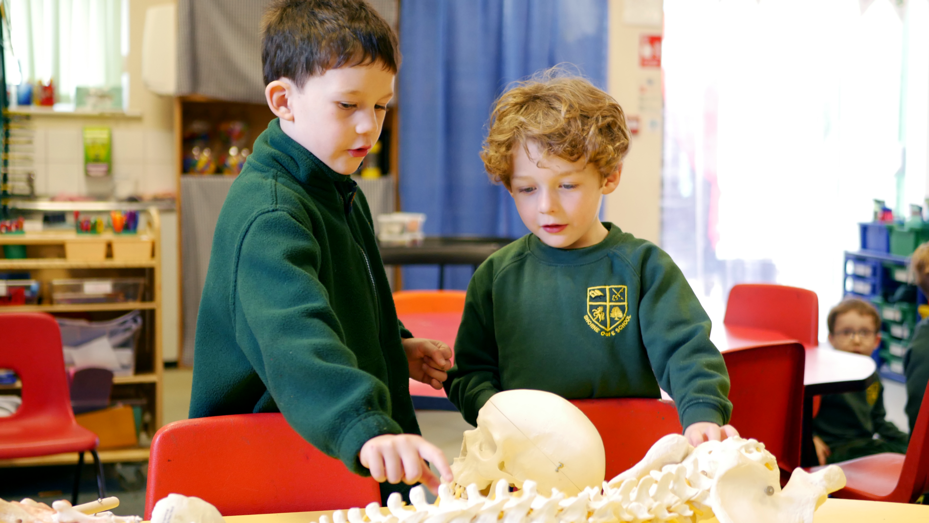 P1190371 EYFS pupils from shorne primary school in Science lessons examining the human body